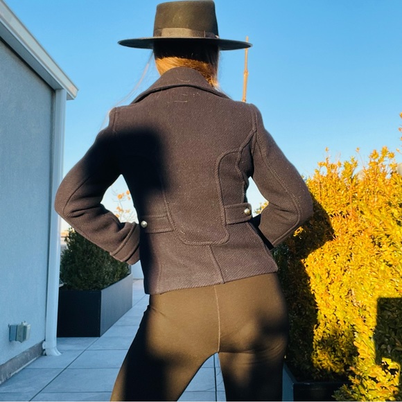 Coach 100% WOOL Gold Buttons Blazer Crop Thick Wool Windbreaker Blazer Pea Coat - Picture 8 of 17